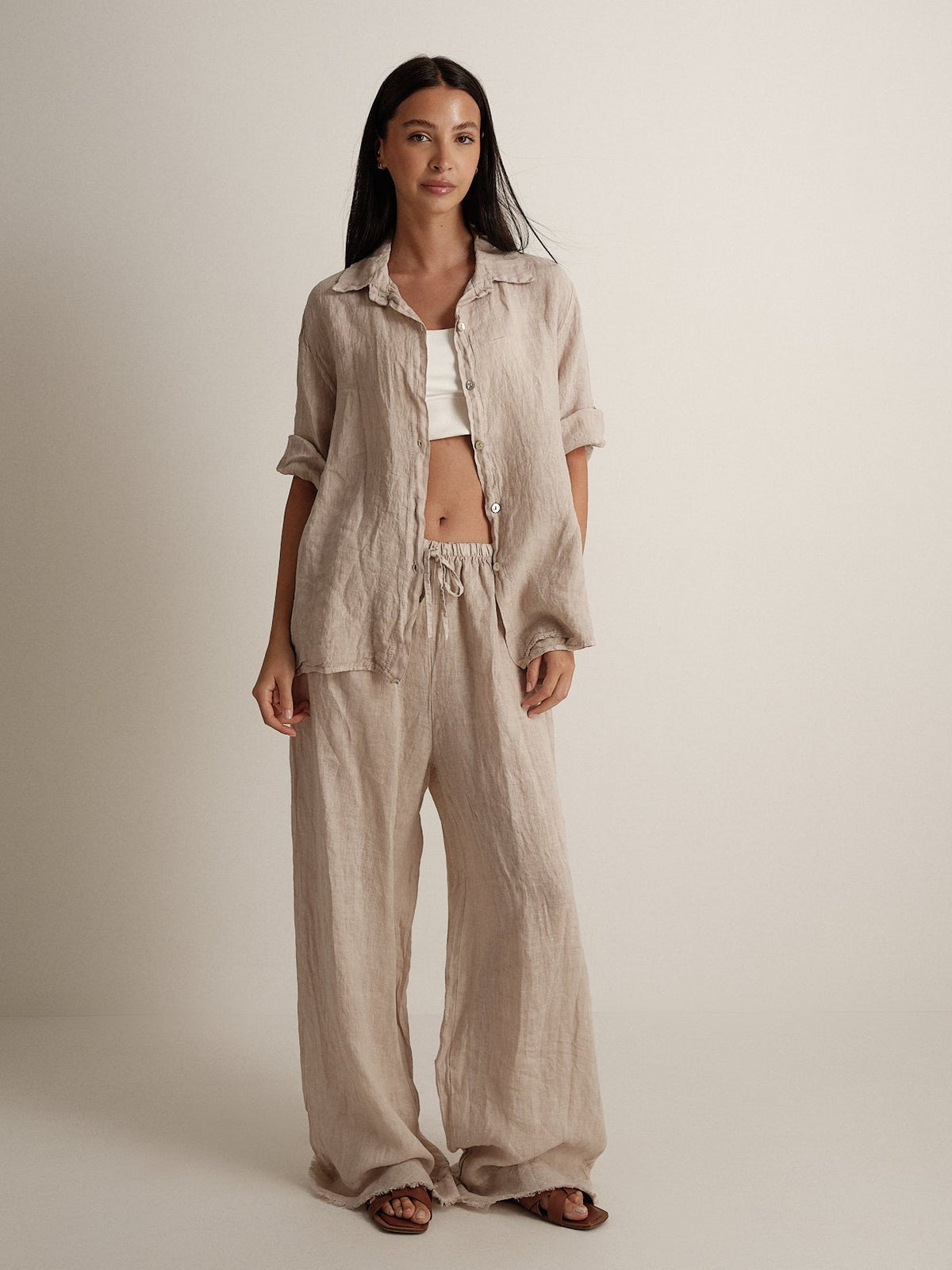Pantalone in puro lino sfrangiato